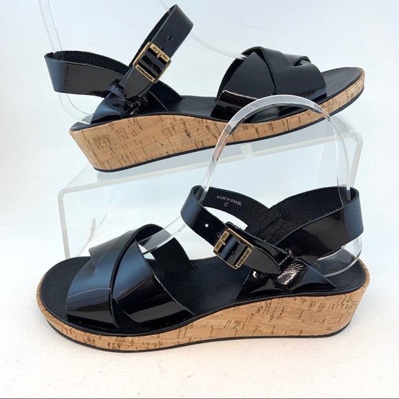 Kork-ease Black Patent Myrna Low Wedge Sandals 6 - Picture 4 of 8